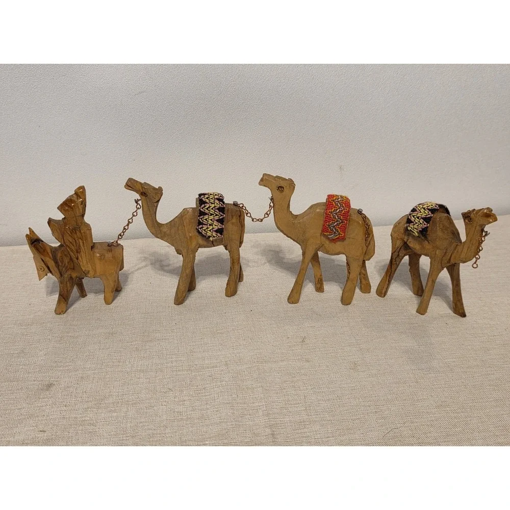 Vintage Hand Carved Wood Nativity Set 20 Pieces Christmas Decor